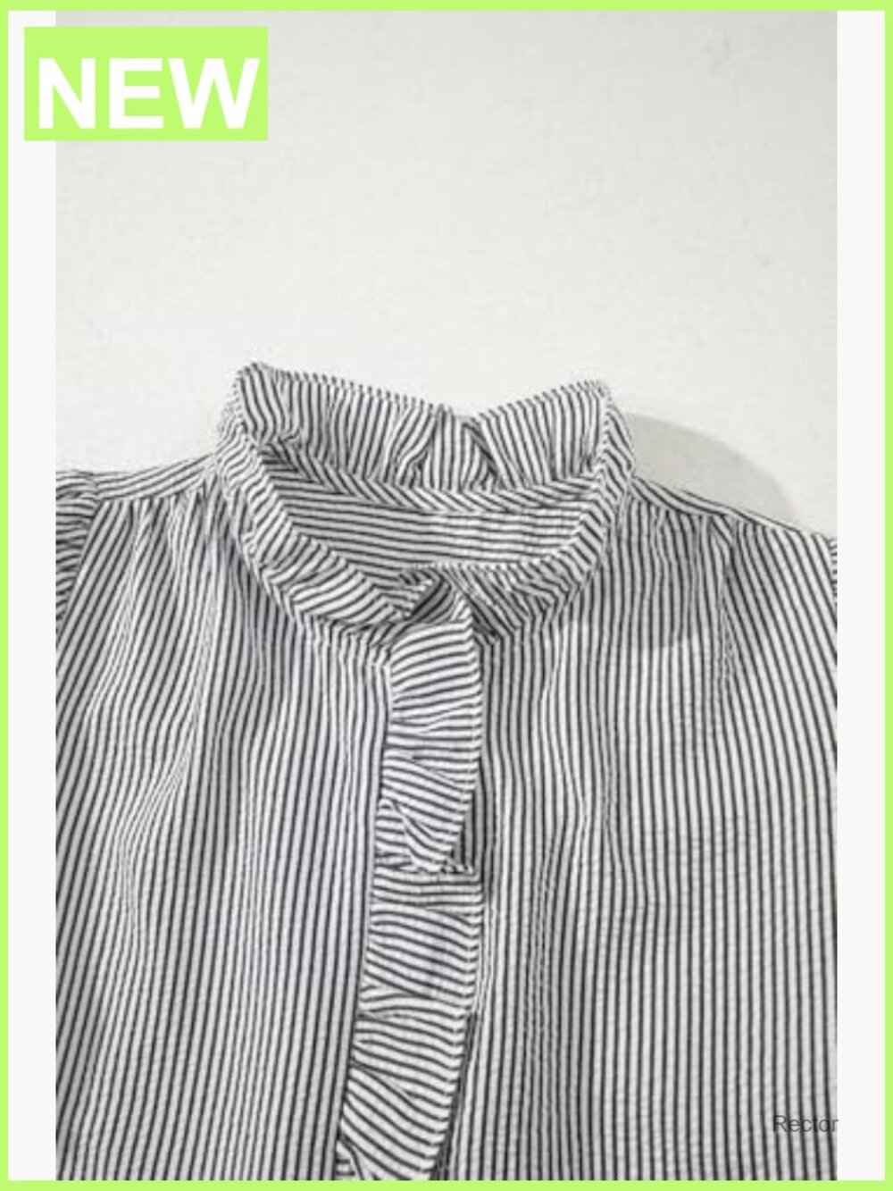 Button Down Ruffle Mock Neck Striped Long Sleeve Shirt Trendy Work Tops Blouse - Picture 5 of 7